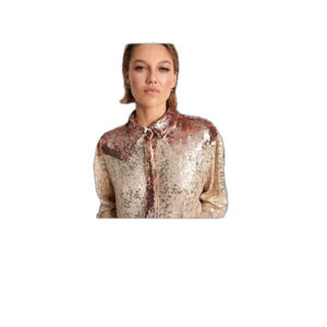 Women’s Rose Gold Sequin Western Shirt, Size Small